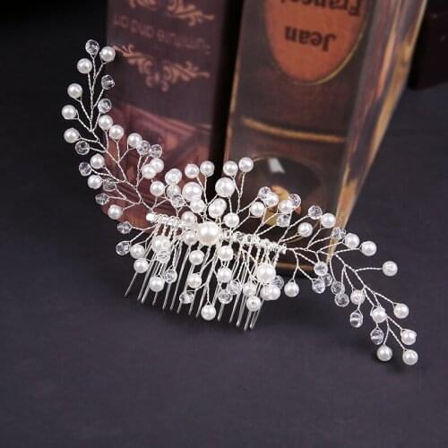Handmade Simple Bridal Hair Comb Tiara Beaded Crystal Pealrs Headpiece for Women Headware Wedding Hair Accessories заколки