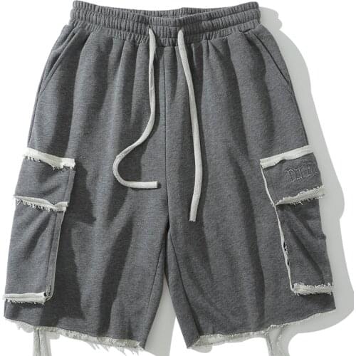 Cargo Baggy Shorts Side Ribbon Pockets Streetwear Men Summer Hip Hop Casual Fashion Joggers Sweatshorts Short Pants