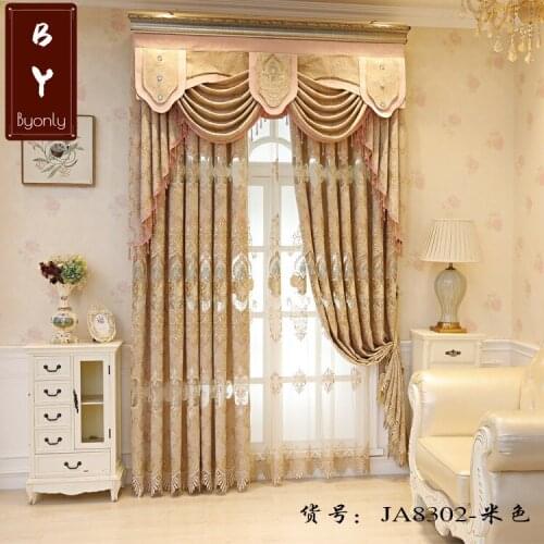 2021New European Style Gold Luxury Embroidery Jacquard Chenille Fabric Curtains for Living Dining Room Bedroom