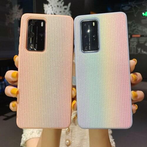 Fabric Case for Huawei P40 Pro Mate 30 Nova 7 SE 7SE Cases Soft Liquid Silicon Knitting Full Protect Shockproof Rainbow Cover