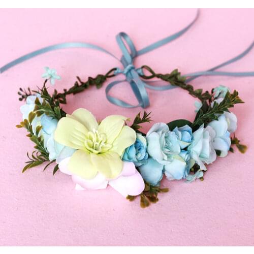 2021 Spring Bohemian Flower Crowns Beach Hawaii Floral Garland Romantic Faux Rose Wedding Wreaths New Flower Headband For Bride
