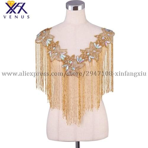 XFX VENUS Hot sale wedding embroidered multicolour rhinestone tassels style V-neck with fashion beaded applique handmade