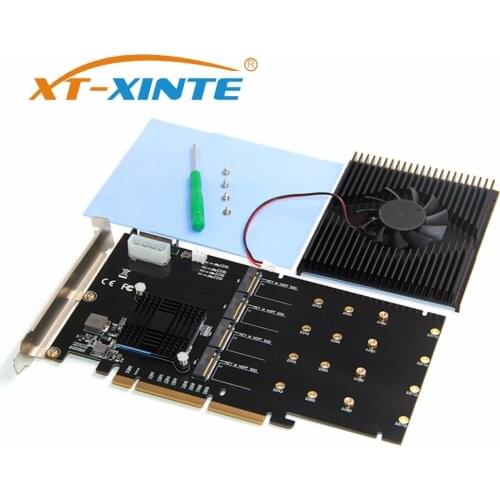 XT-XINTE 215*125mm PCI-E Adapter Card LM313 PCI-E 8X/16X TO 4P M.2 (PCIe protocol) for NVME Riser Card for 2242-2280 22110 SSD