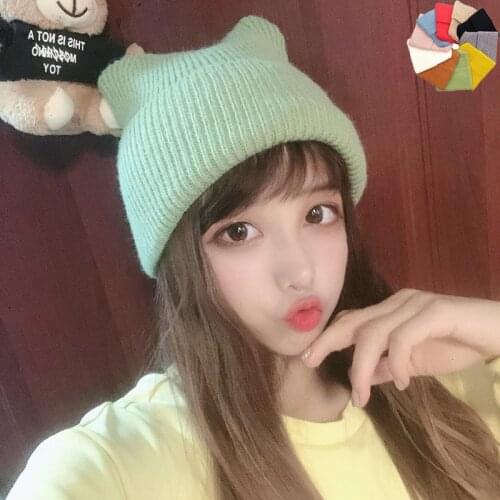 Women Devil Horns Beanie Hat Crochet Knit Cap Winter Autumn Ladies Fashion Knitted Woolen Hats Beanies Warm Caps