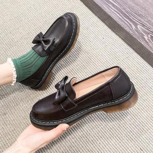 Casual Autumn New Leather Shallow Mouth with Satin Bow Plus Size Plus Size Women Shoes 41 42 43