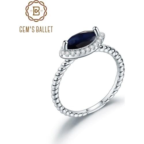 GEMS BALLET Natural Sapphire Topaz Amethyst Gemstones Ring Jewelry Classic 925 Sterling Silver Marquise halo Rings For Women