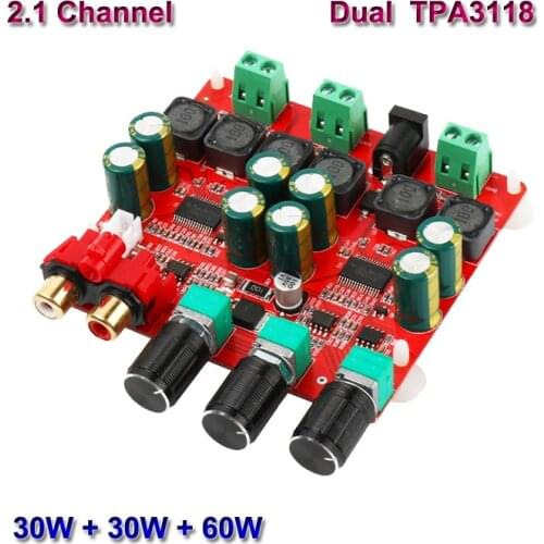 2*30W+60W TPA3118D2 Power Subwoofer Amplifier Board 2.1 Channel Class D TPA3118 DIY Automotive Audio Stereo Equalizer Amp
