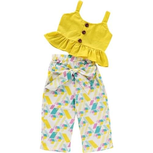 2019 Brand New 2Pcs/Set Summer Children Girls Clothing Kids Ruffle Tops + Floral Pants Outfits Sunsuit Clothes 1-5 Yrs
