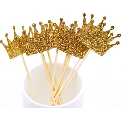 20 Pieces Glitter Crown Cupcake Topper Food Pick Wedding Birthday Party Cake Decoration