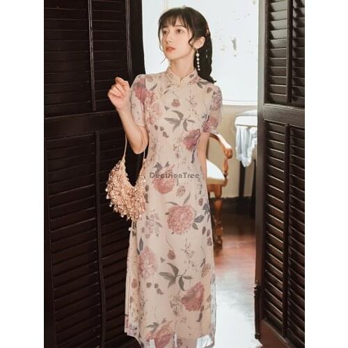 2021 bridesmaid wedding dress chinese women imrpoved qipao elegant lace cheongsam vestidos chinese oriental long dresses qipao