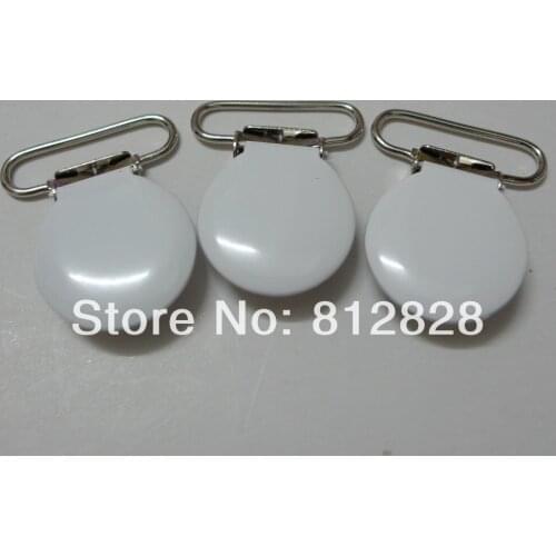 25pcs 3/4'' 20mm #MD02 White Color Enamel Pacifier Clips/Suspender Clips
