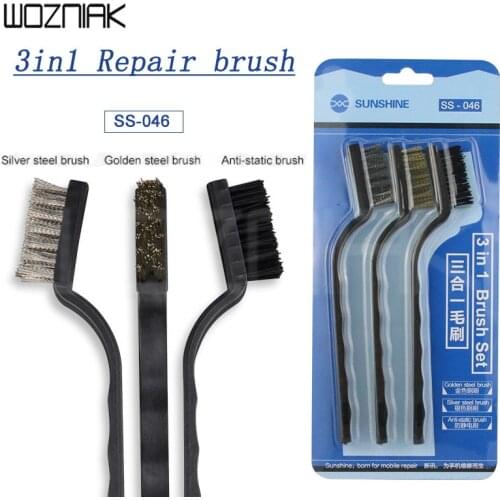 3 in1 mobile phone repair motherboard anti-static steel brush fine cleaning brush repair soft brush cleaning