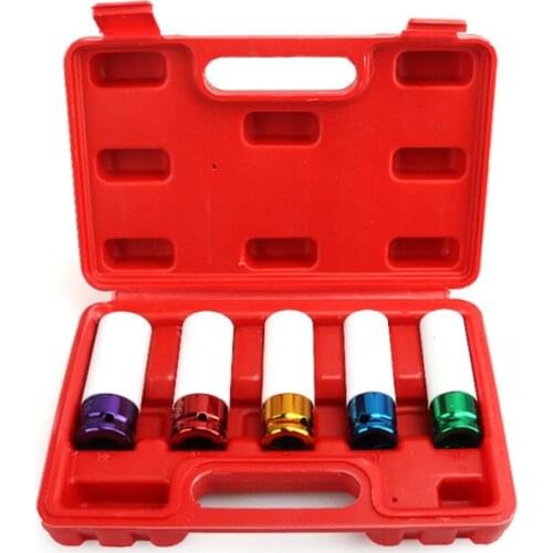 5PCS 1/2" DR Tire Protection Sleeve Wall Deep Impact Nut Socket Alloy Wheel 15mm 17mm 19mm 21mm 22mm Deep Impact Nut Socket Set