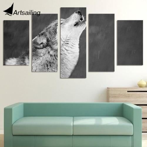 5 Piece Canvas Prints Wall Art The Wolf Cried Snowing Painting Picture Print Home Decor Living Room Poster Free shipping XA1191C