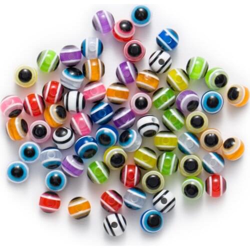 50 Piece Random Mixed Eye Stripe Round Resin Findings Jewelry Making Women Children DIY Bracelet Necklace Spacer Beads 6-12mm