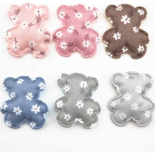 50Pcs/LOT 3*3.5CM Print Flower Fabric Bear Padded Appliques for DIY Hat Clothes Leggings Sewing Supplies Hair Clip Decor Patches