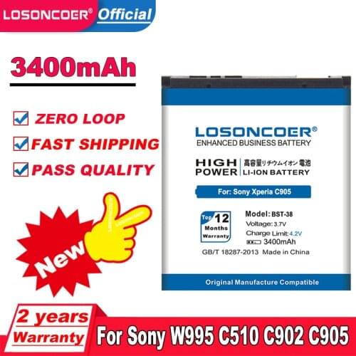 LOSONCOER 3300mAh BST-38 for SONY ERICSSON C510 C902 C905a K770 K770i K580 K850i K858 R300 R306 S312 S500 T658 W580 W580i W980