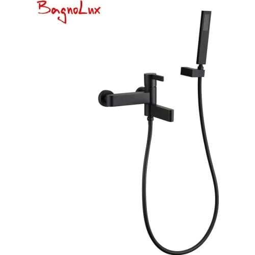 Bagnolux Wholesale Super High Quality Wall Mounted Matt Black Crane Bathtub Faucet With Swivel Spout & Hand Shower Set 170606-2