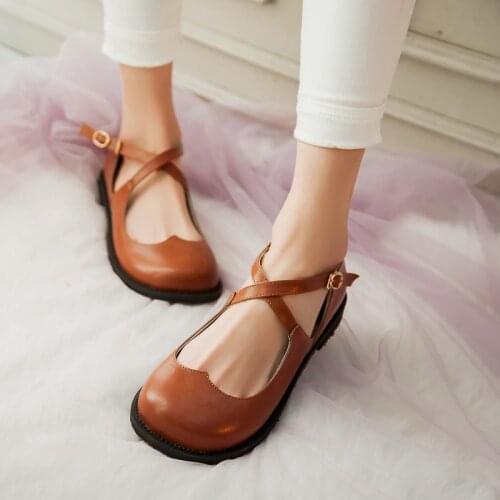 Ankle Strap Ballet Flats Womens Round Toe Cute Girls Student Flat Ballerina Shoes for Women Casual Mary Jane Flats Shoes 32 33