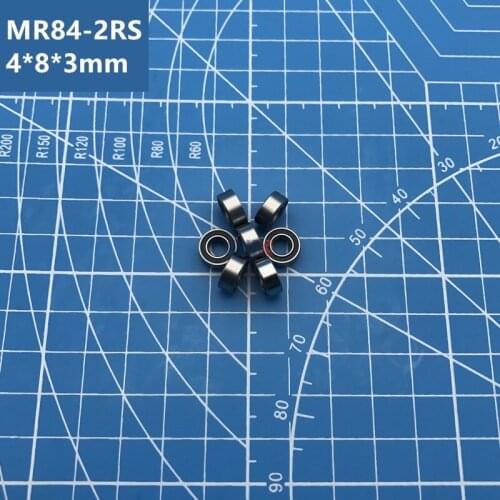 Free Shipping 10pcs MR84-2RS 4*8*3 mm black sealed Miniature MR84 2RS deep groove Ball Bearings MR84RS L-840DD MR84