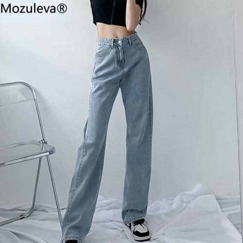 Mozuleva Autumn Loose Straight Jeans Pants for Women Casual High Waist Ladies Pockets Patchwork Denim Pants Female Trousers 2021
