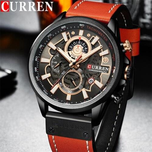 CURREN Man WristWatch Chronograph Calendar Sport Men Watch Military Army Top Brand Luxury Black Genuine Leather Male Clock 8380