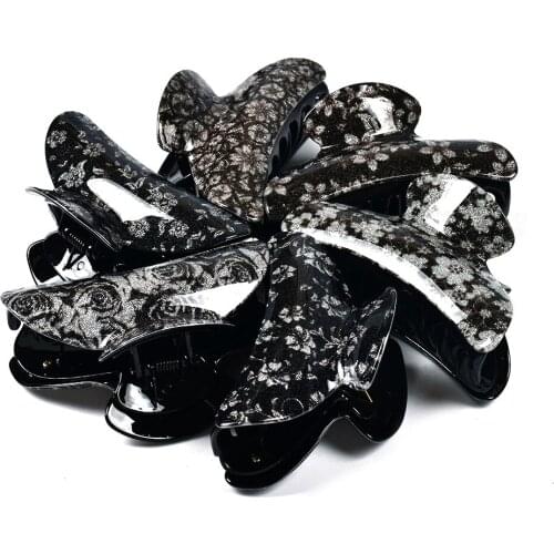 Black Floral Plastic Large Size Hair Clamps Claw Clip Crab for Hair Accessories Hair Claw Clip For Women Tough 21002