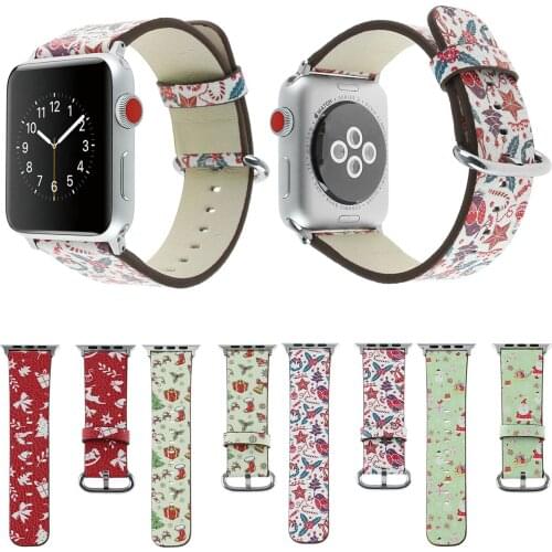 Colorful Christmas Leather Watch Strap for Apple Watch Series 3 2 1 Band Christmas Father Stocking Reindeer Watchbands 42/38mm
