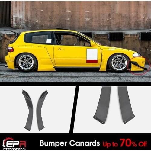 For Honda EG Civic Hatch Back RB Style FRP Unpainted Wide Body Front Bumper Canard Exterior Body kits