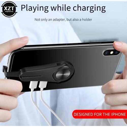 Dual Adapter & Ring Holder 3.5mm Audio&charger Adjust Phone Holder fast charging for iPhone iOS Adapter OTG