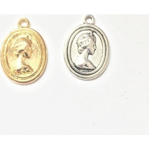 Eruifa 20pcs 18*15mm Polished Oval Beauty Coin Zinc alloy necklace,earring bracelet jewelry DIY handmade 2 color