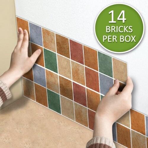 Funlife® AMERICAN STYLE™ 14pcs Vintage Colored Stone Self-adhesive Waterproof Backsplash Tile Sticker for Kitchen Bathroom