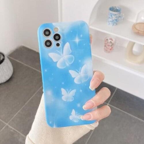 Gimfun Luxury Cartoon Blue Butterfly Frosted Phone Case for iPhone 11 12 Pro Max XS Max X XR 7 8 Plus Cute Stars Soft Tpu Case