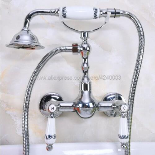 Chrome Finish Wall Mounted Bathroom Faucet Bath Mixer Tap With Hand Shower Head Shower Faucet Kna211