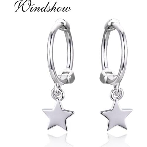 Cute 925 Sterling Silver Tiny Star Charms Circles Small Loops Huggie Hoops Earrings For Women Jewelry Kids Girls Aros Aretes