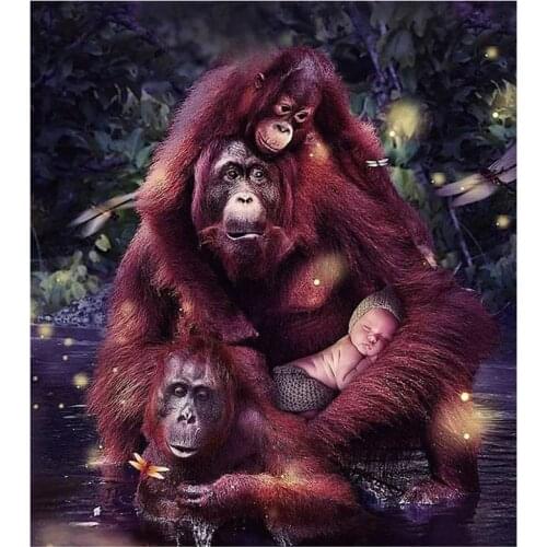 New listing "Care" DIY Full Round Diamond Painting Orangutan 3D Embroidery Cross Stitch Rhinestone Mosaic Home Dector Gift Y570