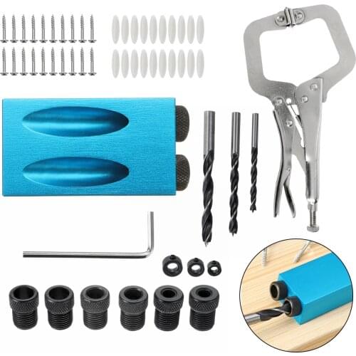 15° Pocket Hole Jig Set 6/8/10mm Adapter Aluminum Alloy Screw Drill