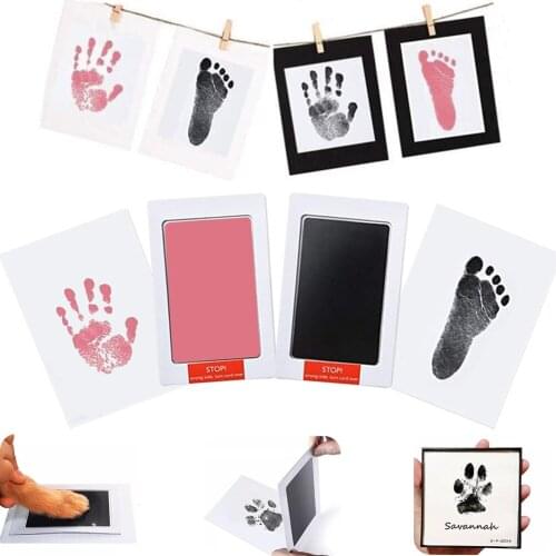Non-toxic Baby Inkless Handprint Footprint Kit No Touch Skin Ink Pads for 0-6 Months Souvenir Gift for Infant Newborn Paw Print