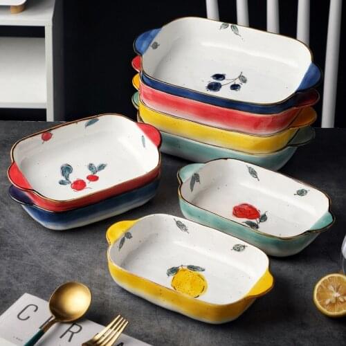 New Cheese Baked Rice Bowl Baking Bakeware Ceramic Binaural Plate Oven Suitable For Tableware Creative Home