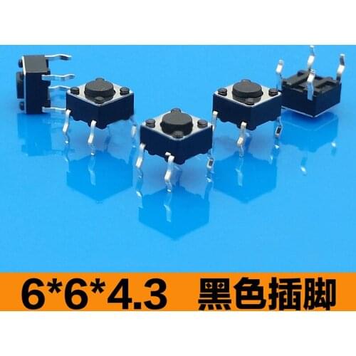 NEW black Vertical touch switch 4 pin micro button switch Button 6x6x4.3mm feet of copper legs Tact switch