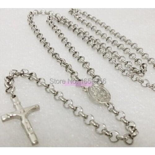 For Friend / Family Gifts Cross Pendant Fashion Design Stainless Steel Round Rolo Chain Women Mens Long Necklace (30"+5")