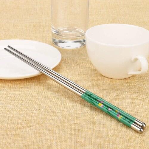 1 Pairs Chopsticks Long White Flower Pattern Stainless Steel Pair New Sticks Portable Reusable Chopsticks Chinese Household Item