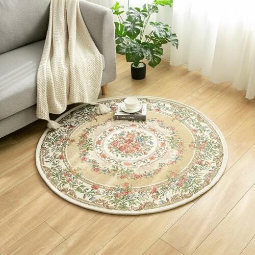 Pastoral Style Round Rug Floral Doormat Sofa Floor Rug European Carpets Rug for Living Room Bedroom Decor Kids Room Play Mat