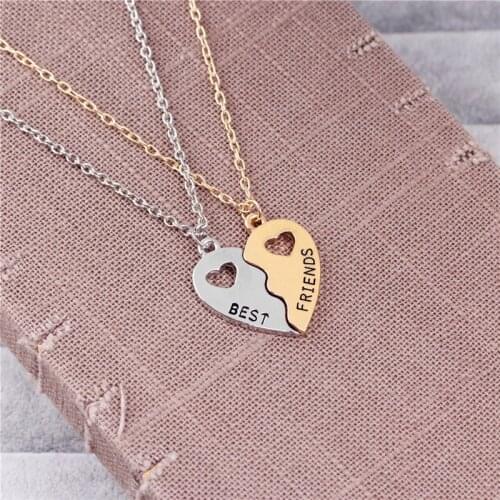 Best Friends Pendant Necklace 2 Parts Heart Shaped Friendship Half Puzzle Jewelry For Girls Fashion Necklaces Chain Collier