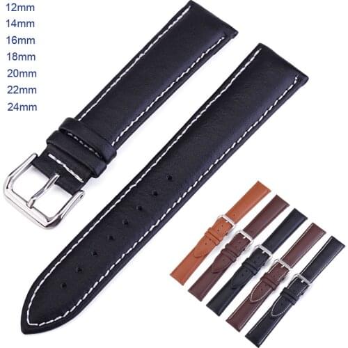 Watchbands 12mm 14mm 16mm 18mm 19mm 20mm 22mm 24mm Genuine Leather Watch Band Plain Cowhide Watch Strap Wrist Bracelet with Pins