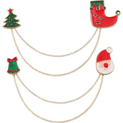 Christmas Womens Fashion Brooches Jewelry Santa Claus And Bell, Christmas Tree And Boot Clothes Hanging Brooch Accessories Gift