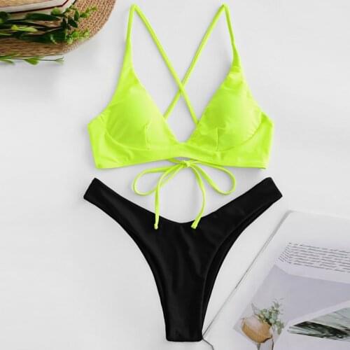 Sexy Women Summer Swimwear Bikini Set Bra Triangle Suit Swimsuit Solid Set Swimsuit Two Piece Filled Bra Swimwear Beachwear