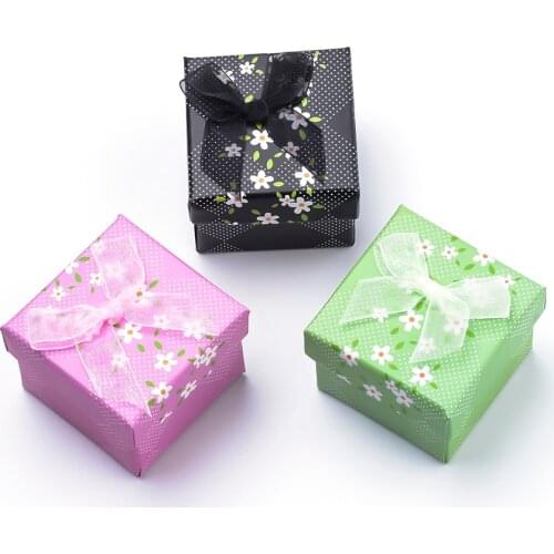 24Pcs Yarn Bowknot Jewelry Boxes Flower Pattern Cardboard Ring Earrings Box Holder Jewelry Packaging Display Storage Container