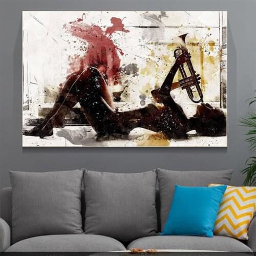 Morden Abstract Sexy Women Playing Saxophone Canvas Paintings Posters Prints Wall Art Picture for Living Room Wall Decor Cuadros