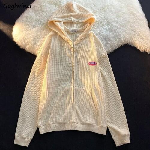 Sweet Color Hoodies Women Letter Loose Comfort Pockets Zip-up High Quality Teenagers Hooded Sweatshirts Trendy Leisure All-match